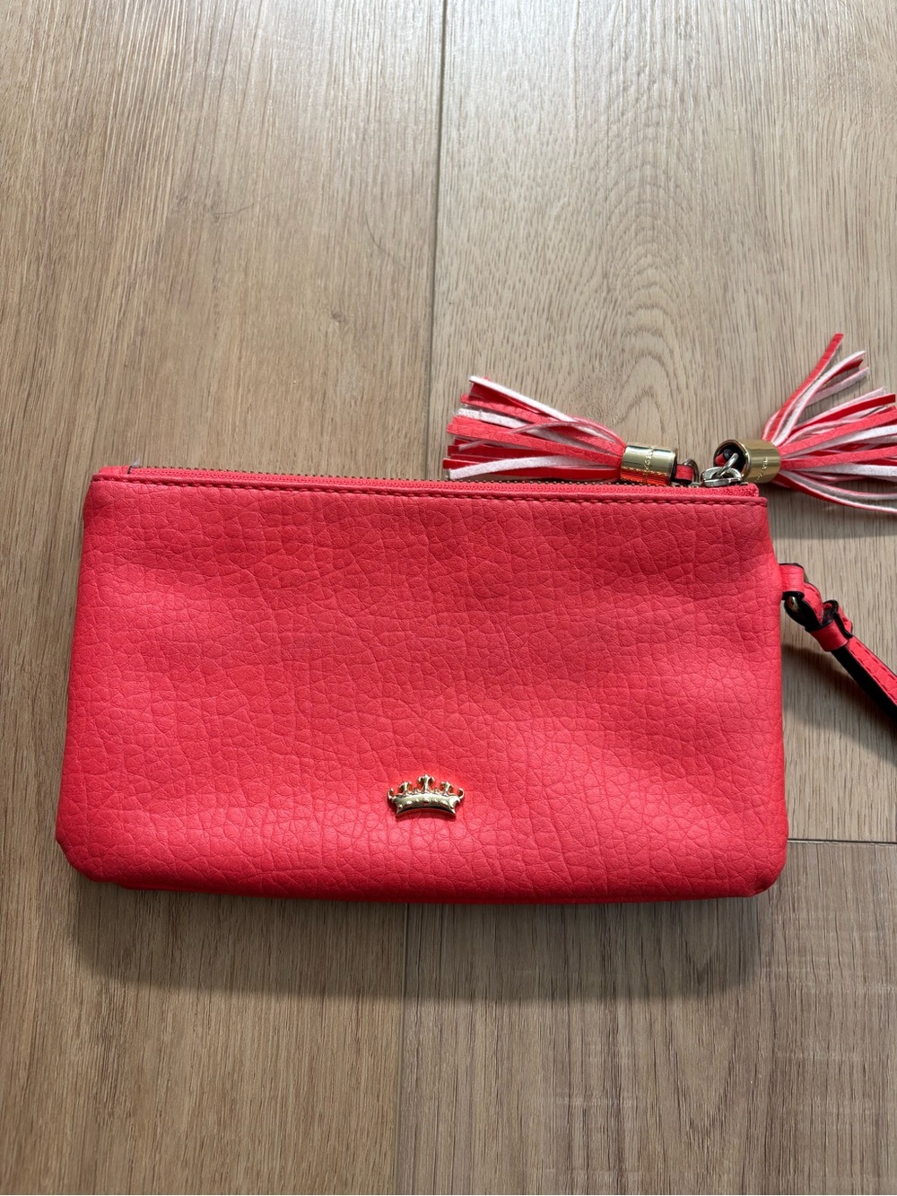 Juicy Couture Coral-Red Tassel Wristlet Clutch Y2K Summer - Picture 4 of 7